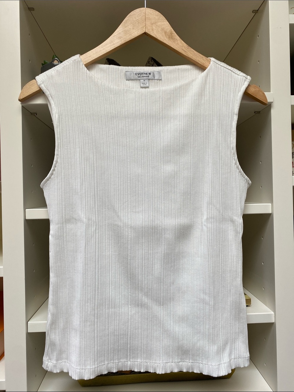 Ever New - White Ribbed Tank with Boat Neck. Size M.  NWOT.